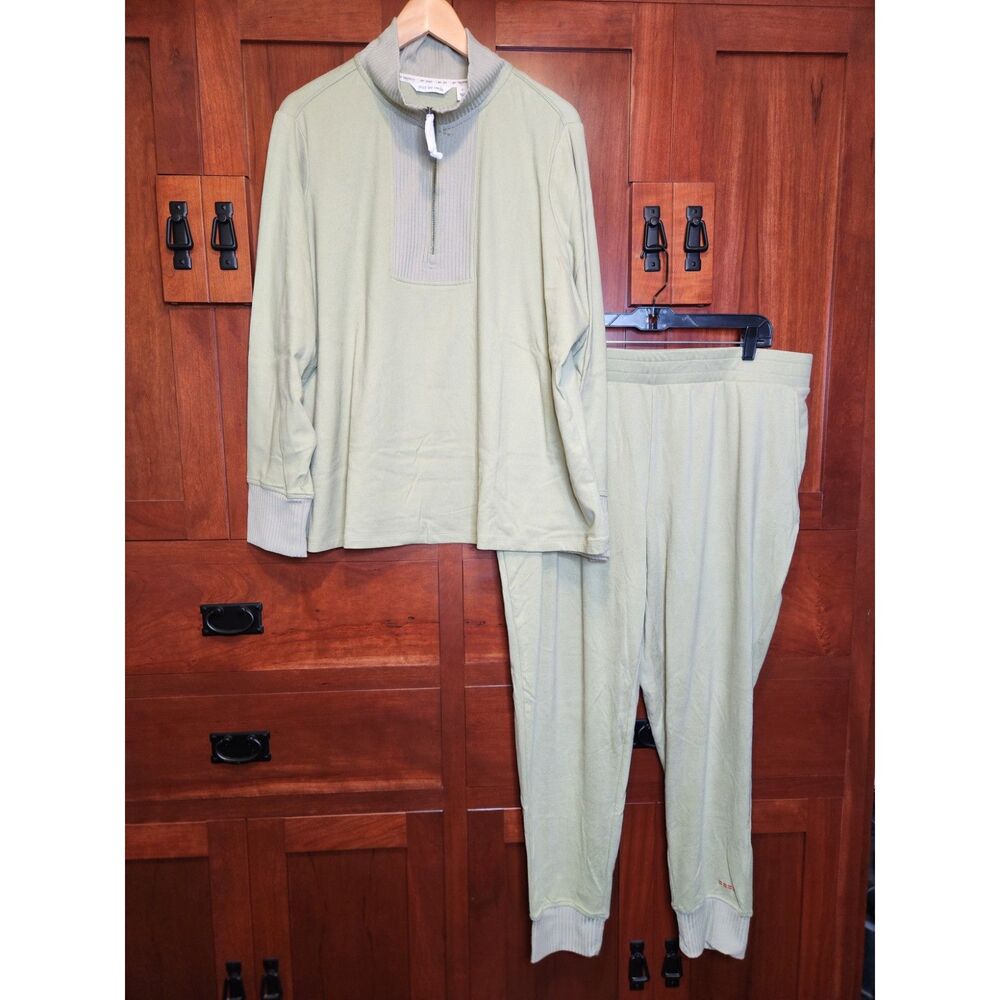 Peace Love World Sage Green Lounge Pajama Set Qtr Zip Top 2XL Bottoms XL